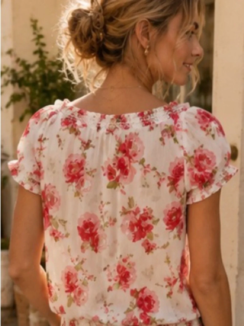 Abercrombie & Fitch Floral Ruffle Sheer Chiffon Smocked Blouse Top S NWOT